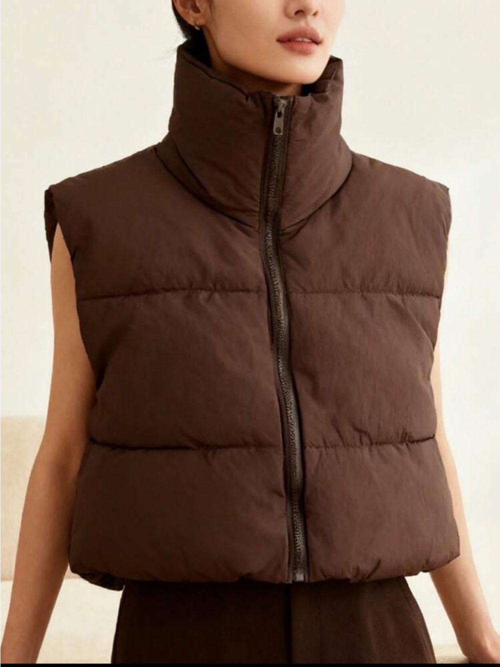 BNWOT Women’s Slimming Brown Down Cotton Vest Size S Sleeveless Puffer Jacket